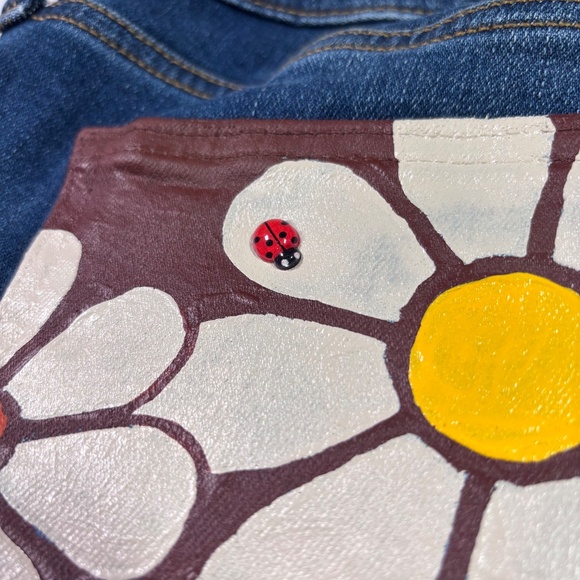Ava & Viv Jeans Hand Painted Mod Retro Flower Yellow Orange 70s Boho Plus 20W - Picture 10 of 12